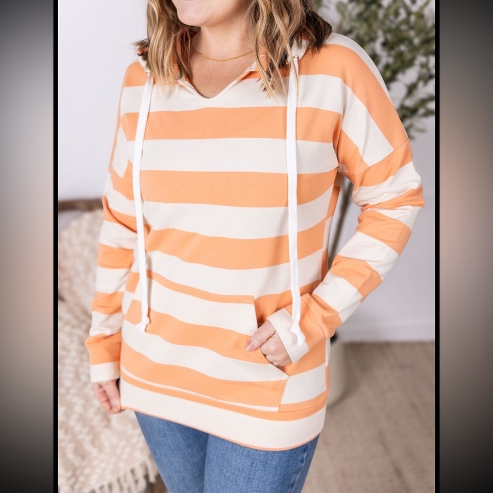 Michelle Mae peach and White Rylie Striped Hoodie
